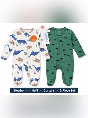 Carter's Dino Print Footed One-Piece Set - Green & Cream